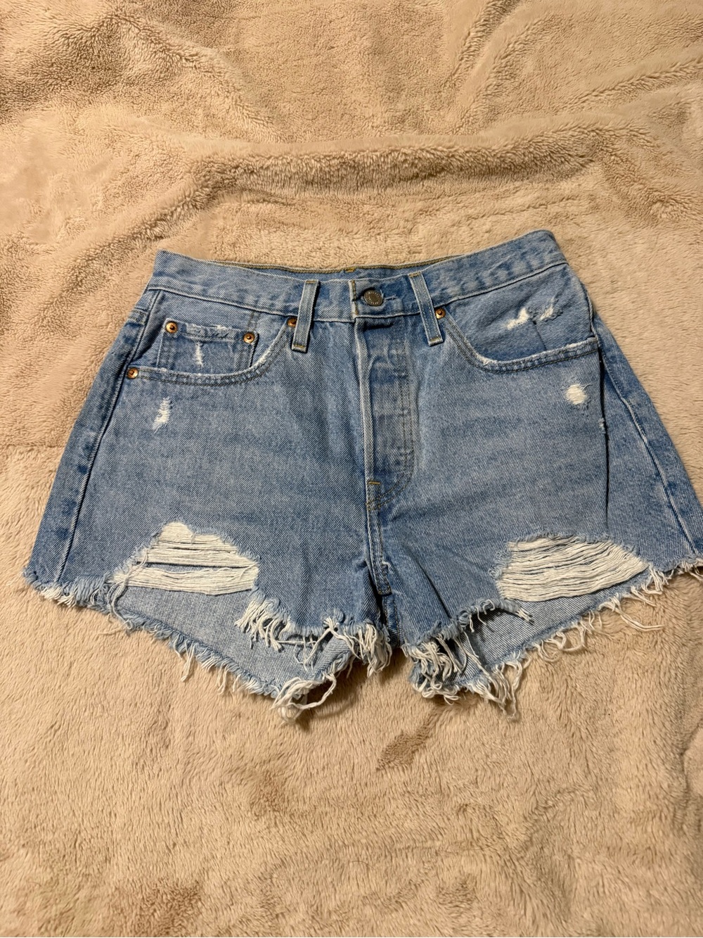 Levi's Light Blue High-Rise Distressed Denim Shorts